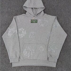 Gray Men's Hoodie with Silver Sequin Floral Details